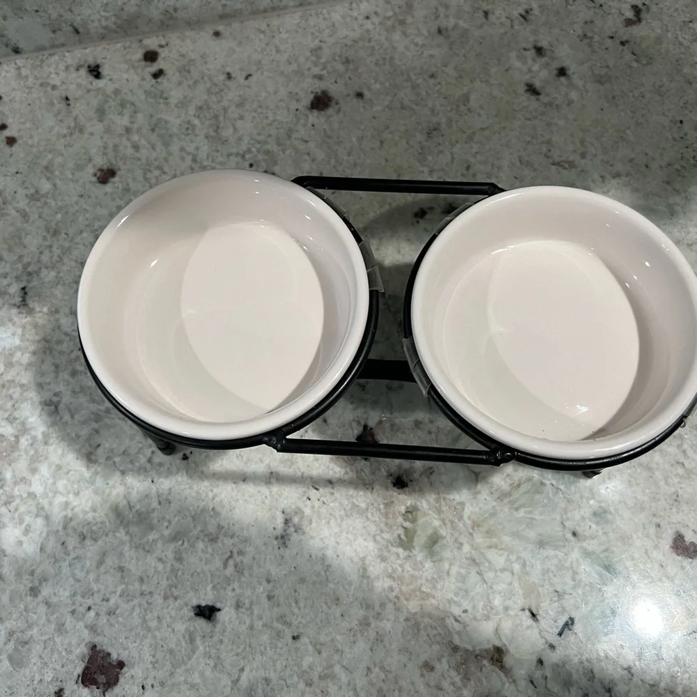 Raw Dunn dog bowls with stand